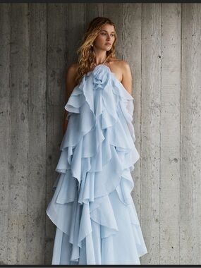 Aje Pale Blue Layered Ruffle Maxi Skirt